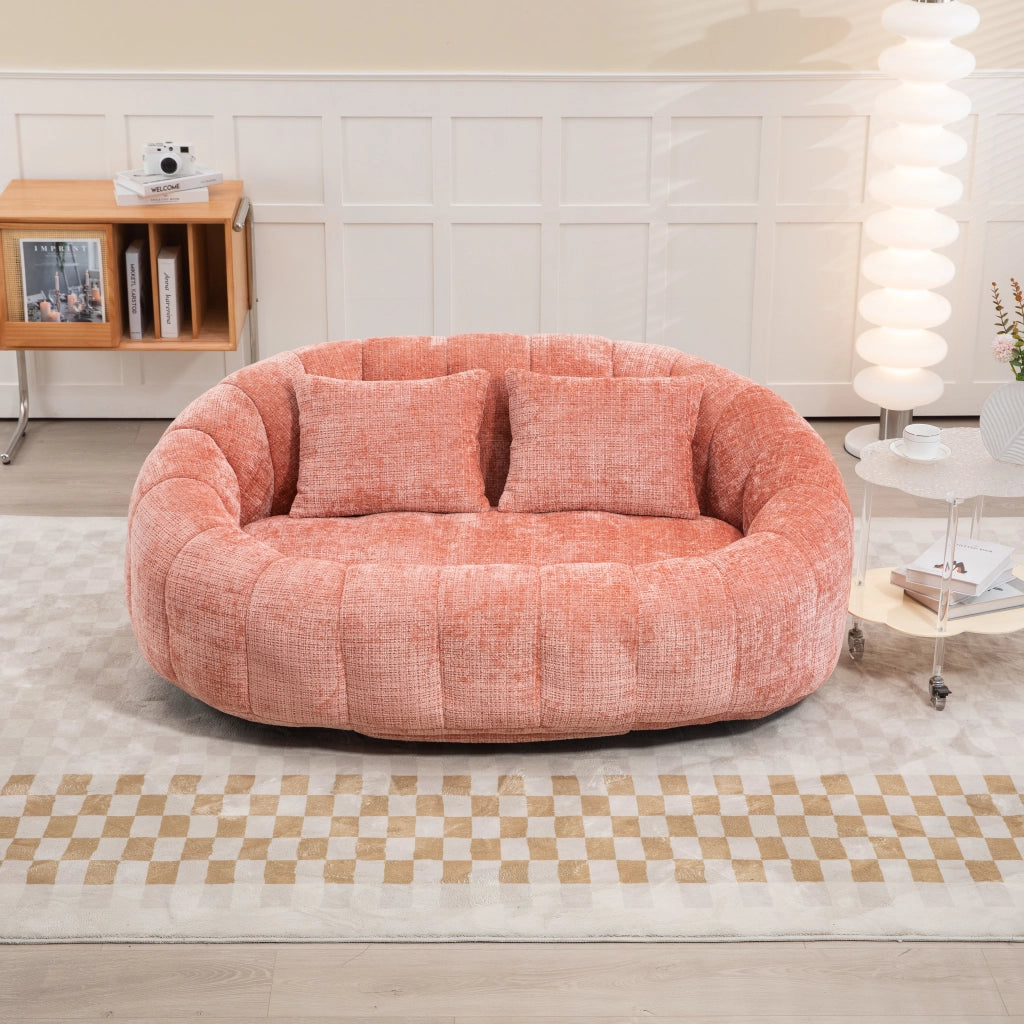 Poltrona Pouf con Braccioli Schienale Alto Ergonomico Schiuma Alta Densità Senza Montaggio in Ciniglia Rosa