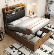 Letto singolo 90x200 cm con contenitore; meccanismo idraulico; USB; nero
