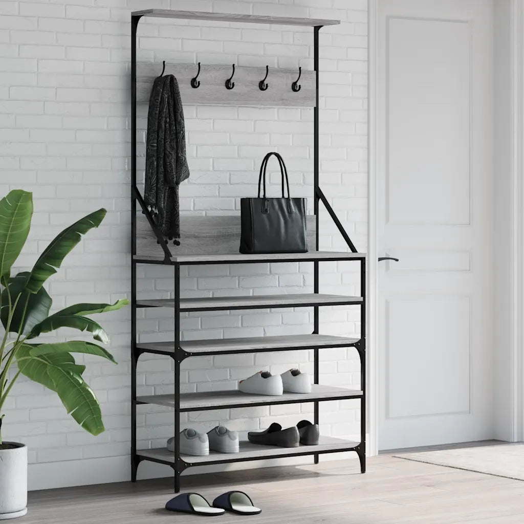 Appendiabiti con Porta Scarpe-Scarpiera con Appendiabiti Grigio Sonoma 90x34x184 cm