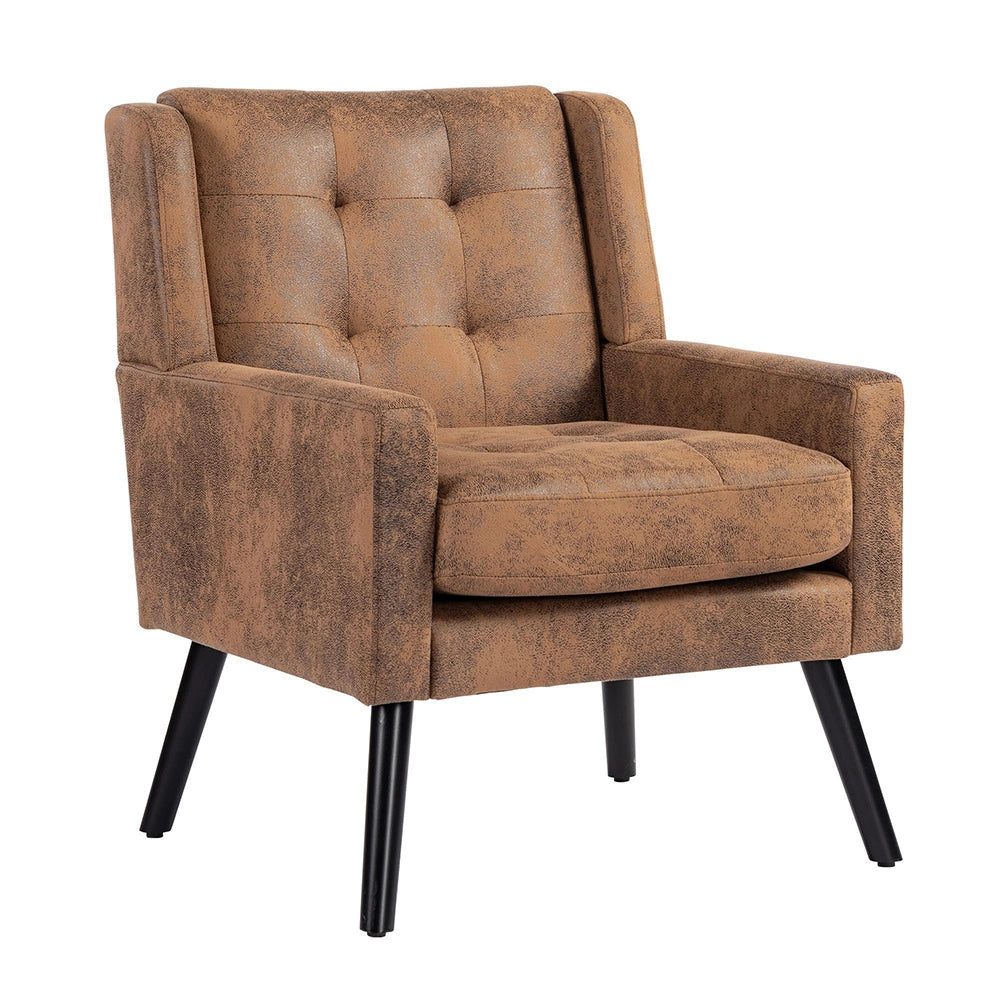 Poltrona imbottita in pelle scamosciata - Xylo - Stile moderno met¨¤ secolo con cuscino in schiuma ad alta densit¨¤ e gambe in legno massello per piccoli spazi