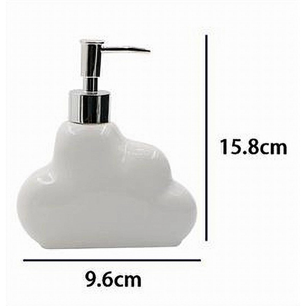 Trade Shop - Dispenser Sapone Liquido In Ceramica Bianca Forma Nuvola Accessorio Bagno 79936 -