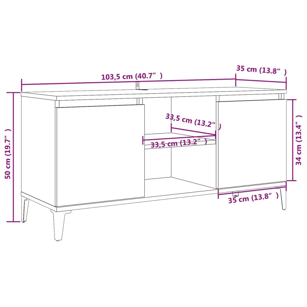 Mobile TV con Gambe in Metallo Rovere Sonoma 103,5x35x50 cm 805971