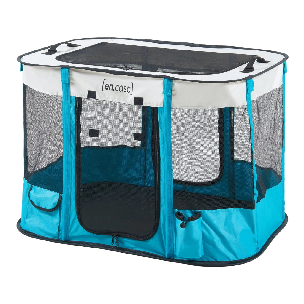 Box pieghevole per cani 70 x 55 x 45 cm blu beige 03_0010230