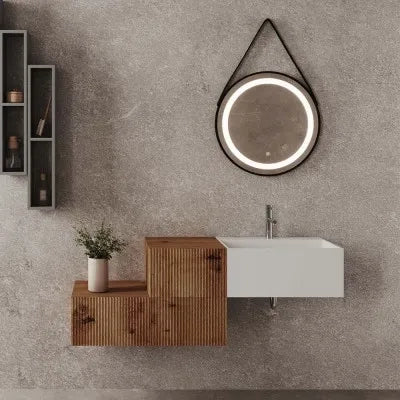 Cassetto sospeso 40 cm rovere naturale con anta cannettata Tevere