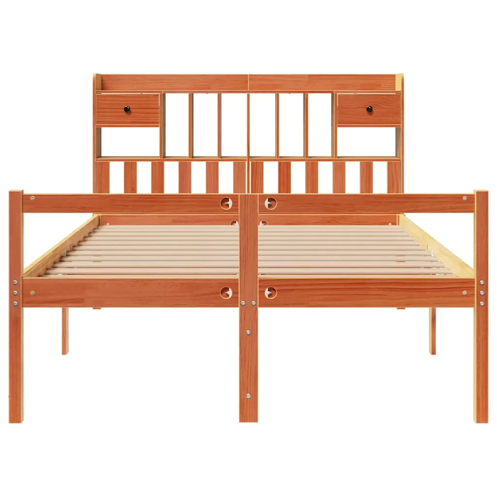Letto Libreria senza Materasso Marrone Cera 140x200 cm in Pino 3322073