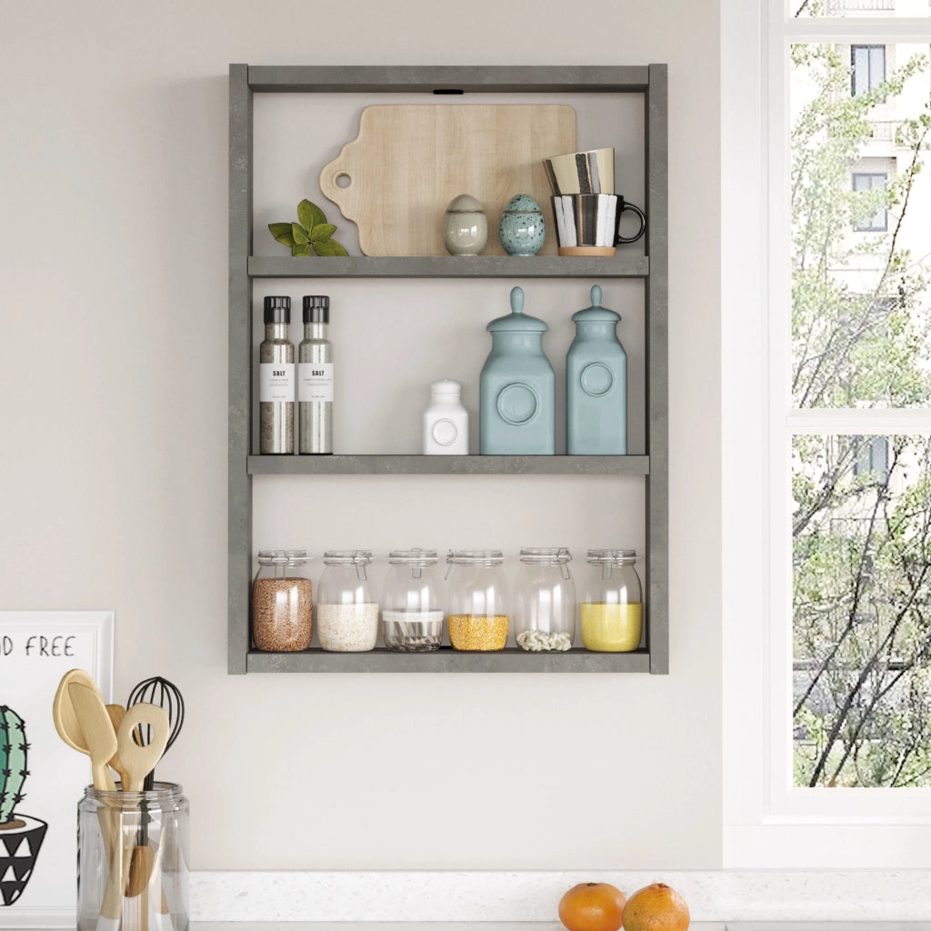 Mensola da Muro 'Lappajärvi' Scaffale Pensile a 3 Scomparti Portaoggetti per Cucina - Effetto Cemento [en.casa]