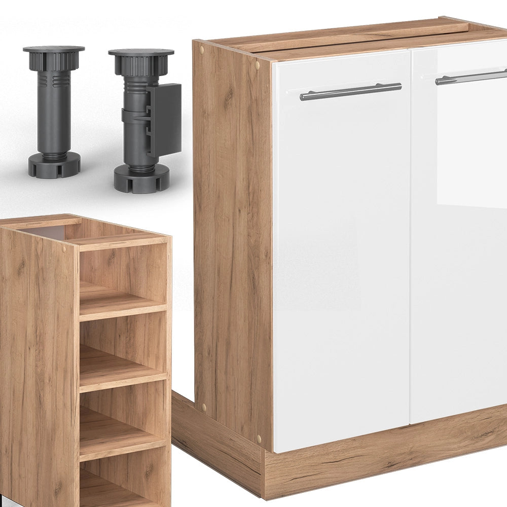 Isola cucina Fame-Line Bianco lucido/Rovere dorato 90 cm senza piano di lavoro Vicco