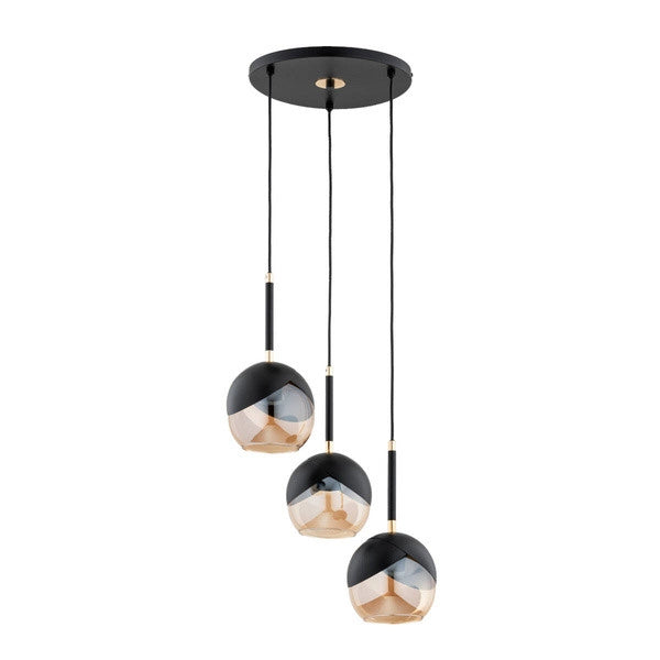 Lampada sospensione Prada nera oro 3 sfere 3xE27 Ø38 Alfa