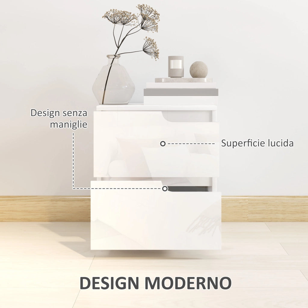 Comodino con Cassetti 40x40x48 cm in Legno Bianco Lucido