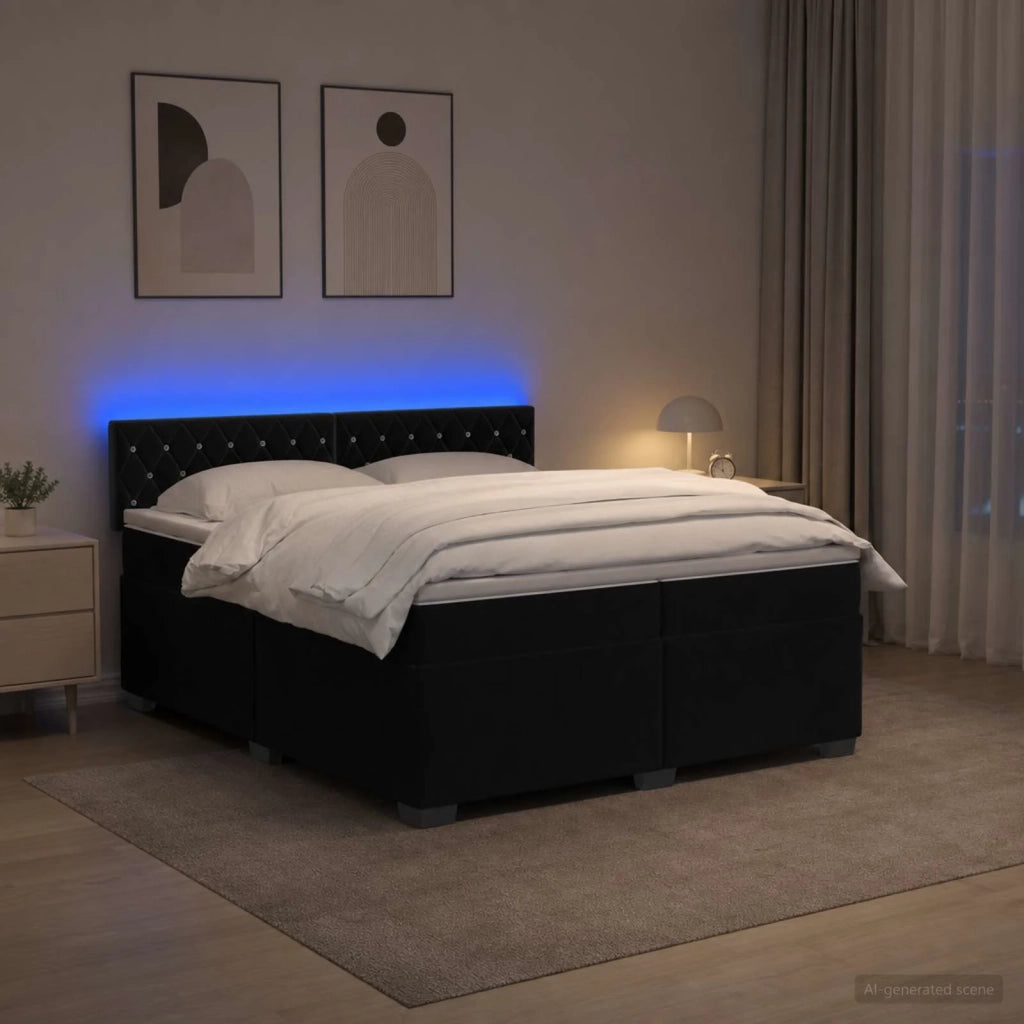 Letto con Box Spring, Materasso e LED Nero 200 x 200 cm Velluto 3452242