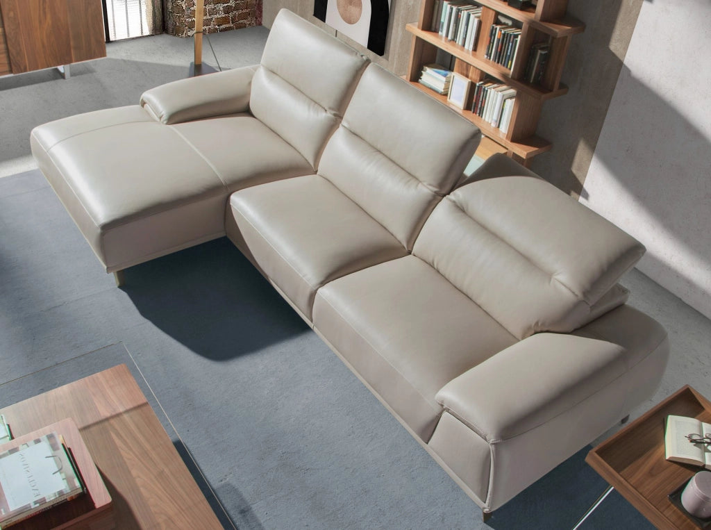 Divano chaise longue sinistro in pelle grigio tortora