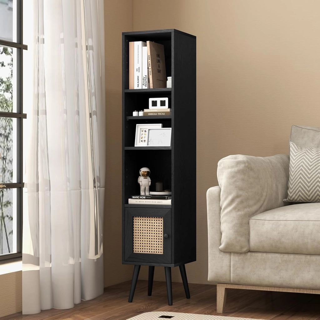 Libreria, armadietto sottile con 4 ripiani e porte, scaffale per soggiorno e ufficio, 29,5 x 29,5 x 137 cm (nero)