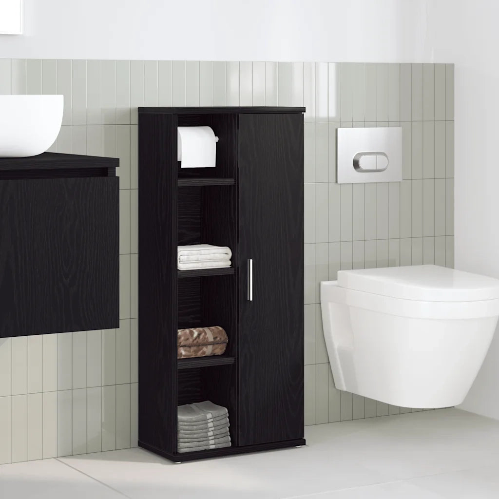 Mobile da Bagno | Armadio da bagno con Portarotolo Nero 39x22x90 cm