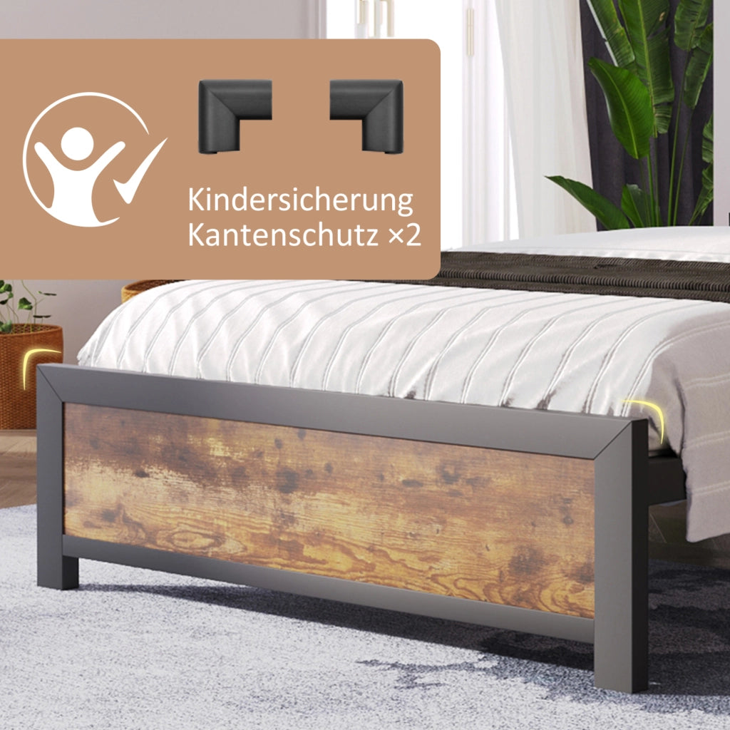 Letto matrimoniale 140x200 cm con testiera contenitore; struttura in metallo e MDF; naturale