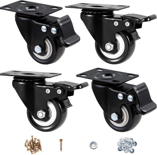 Ruote silenziose PU per carichi pesanti - 50 mm con freno - 4 pezzi, sostenibili fino a 300 kg