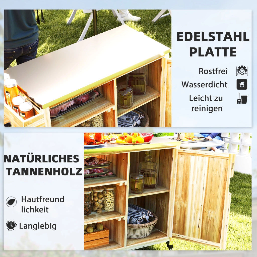 Isola Cucina Esterno con Griglia e Armadio ¨C Zephmum ¨C Legno e Acciaio Inox Naturale