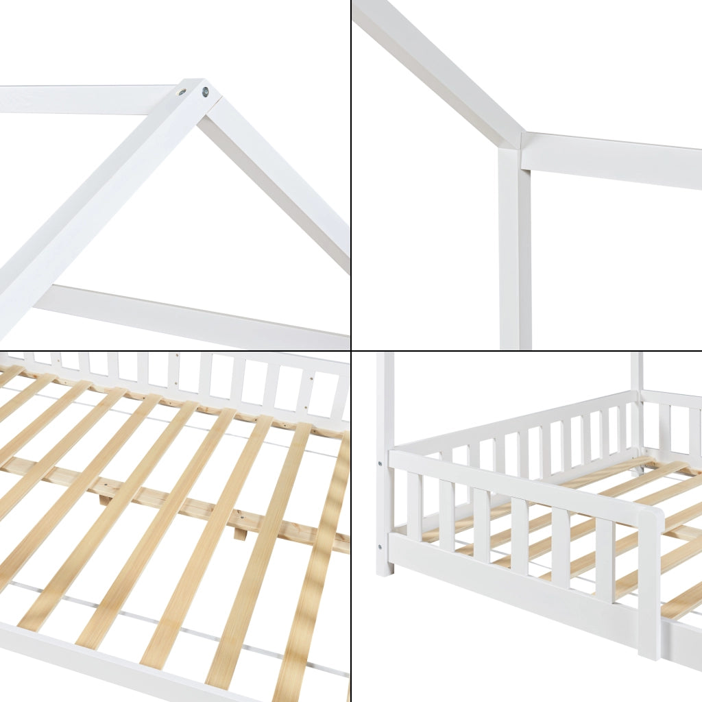Letto Piazza e Mezza Hesel per Cameretta Forma di Casetta con Materasso 120 x 200 cm Bianco [en.casa]