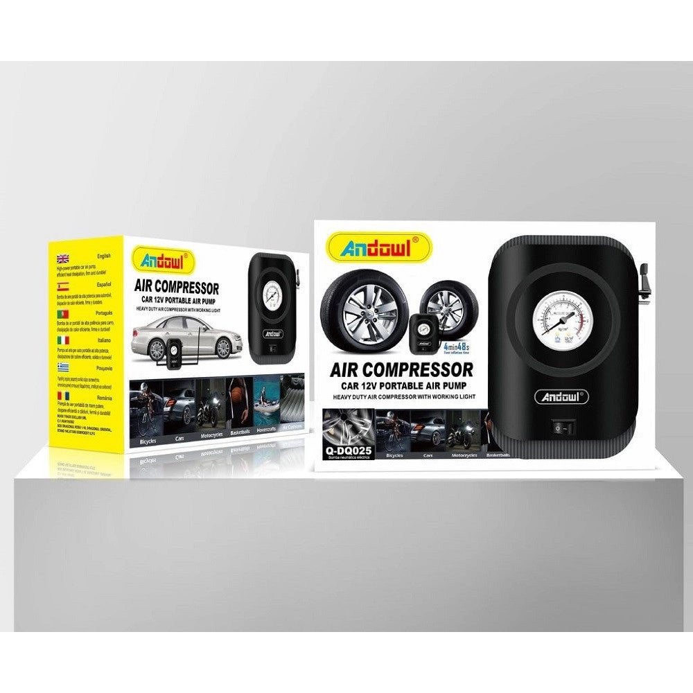 Trade Shop - Compressore D'aria Pompa Per Auto 120w Cavo Accendisigari 12v Manometro Q-dq025 -