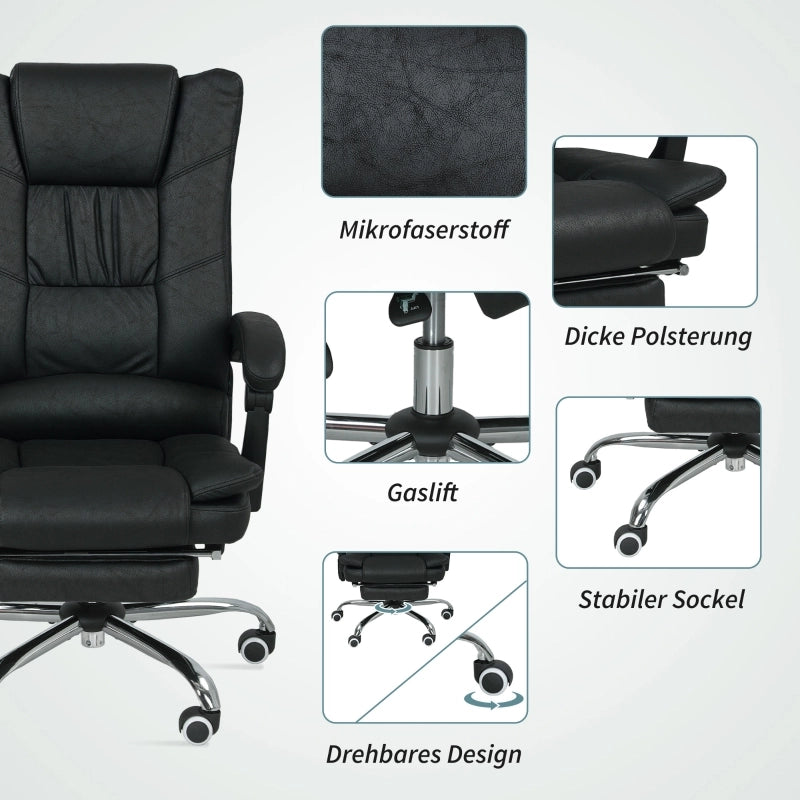 Poltrona da ufficio massaggiante con funzione riscaldante e poggiapiedi in poliestere nero 64 × 70 × 110-118 cm