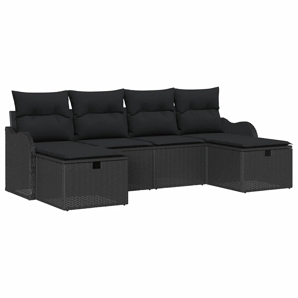 Set di divani con cuscino 6 pcs Nero polyrattan