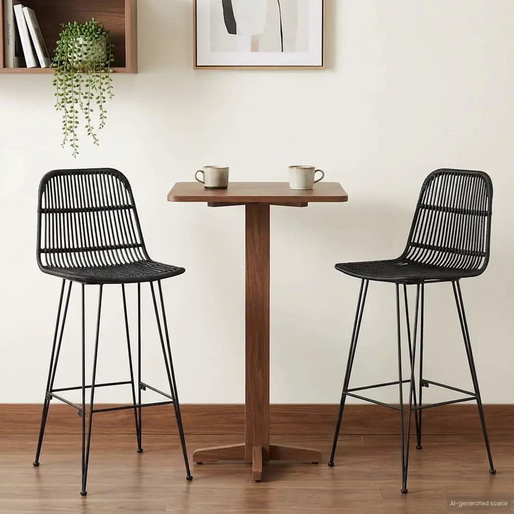 Sgabello da bar 2 pcs Nero 44 x 55 x 109 cm Rattan e acciaio