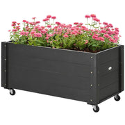 FIORIERA DA GIARDINO CON FORO DI DRENAGGIO E ROTELLE, IN LEGNO DI ABETE, 89X48X47 CM, NERA