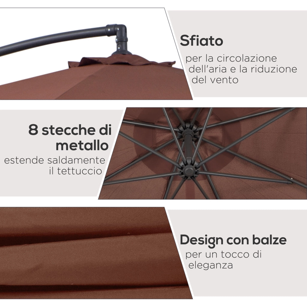 Ombrellone da Giardino a Braccio Inclinabile 3x2.5m ¨C Xylo ¨C Acciaio e Poliestere Marrone