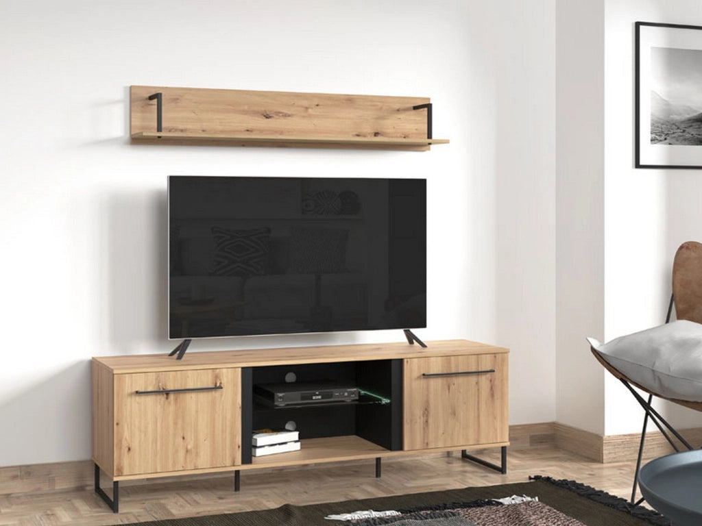 Sutrio, Mobile Porta tv 2 Ripiani, 170.5x42x54h cm Marrone Rovere Nodi