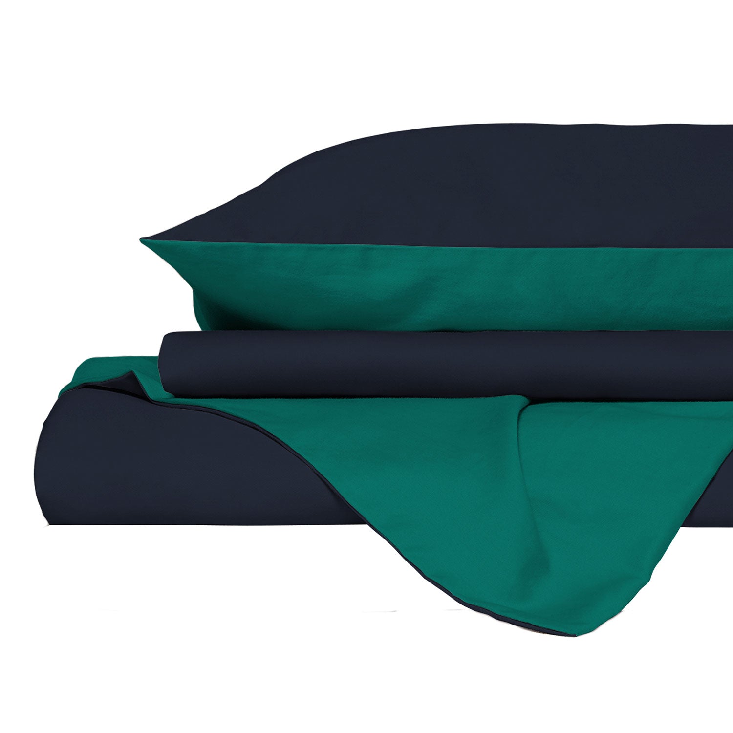 Copripiumino Piazza E Mezza con Sacco e Federe in Tinta Unita Double Face Linea Vera Blu Scuro e Acqua