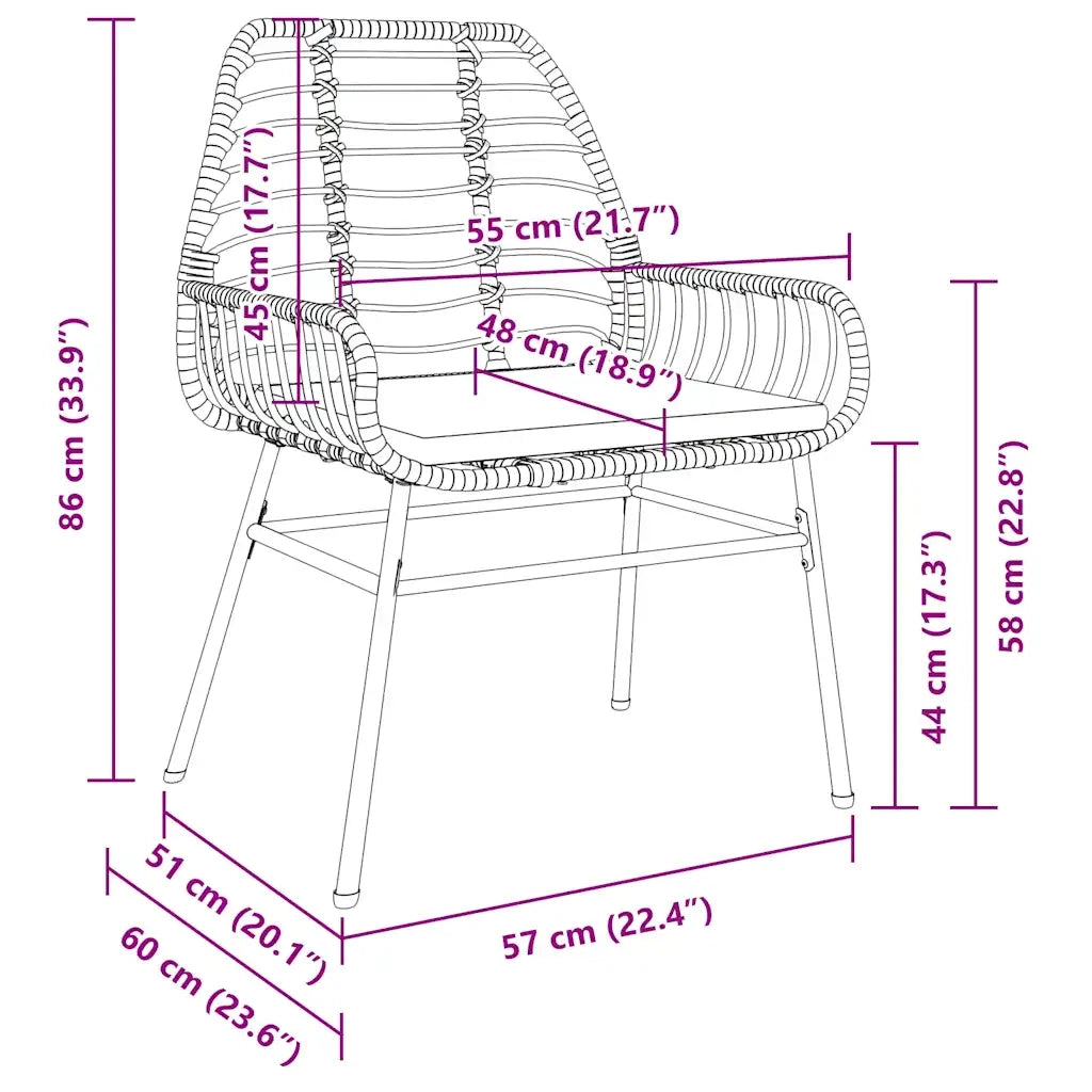 Sedie da Giardino con Cuscini 2 pz | Sedie da Esterno Nere in Polyrattan