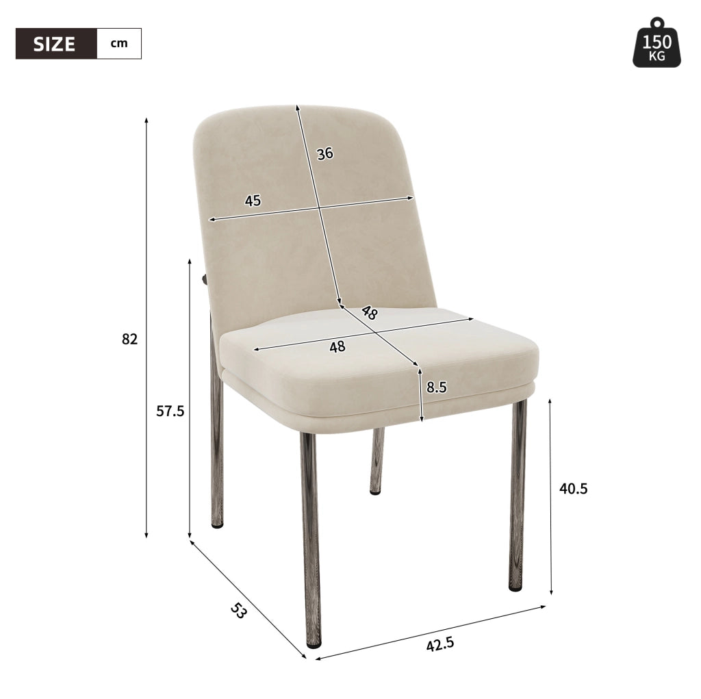 Set di 6 sedie da pranzo in velluto beige con struttura cromata
