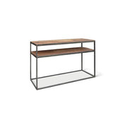 Console da salotto GOA - Legno massiccio esotico e metallo nero - 2 ripiani