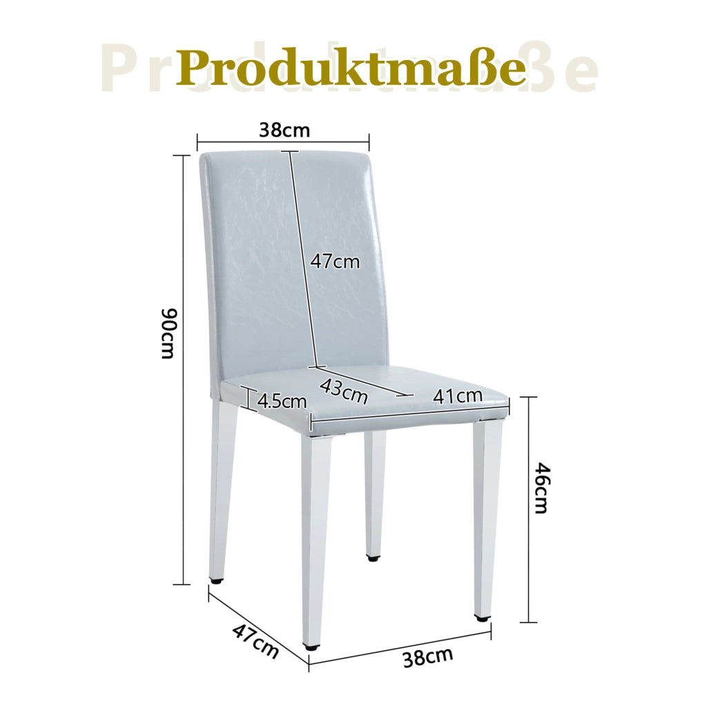 Sedia da pranzo Set di 2 con schienale ergonomico e gambe in metallo, in PU, Grigio chiaro