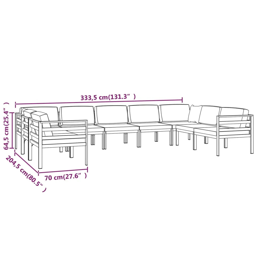 Set Divani da Giardino 9 pz con Cuscini in Alluminio Antracite cod mxl 35816