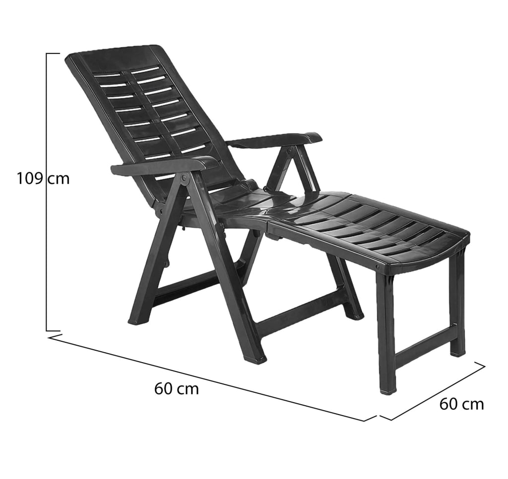 Sdraio da Giardino Townley, Lettino Prendisole Pieghevole con Poggiapiedi Made in Italy, 60x60x109h cm Nero Antracite