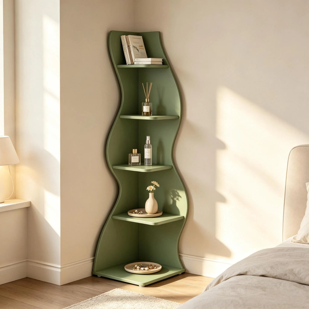 Scaffale angolare a 5 ripiani regolabili in legno verde