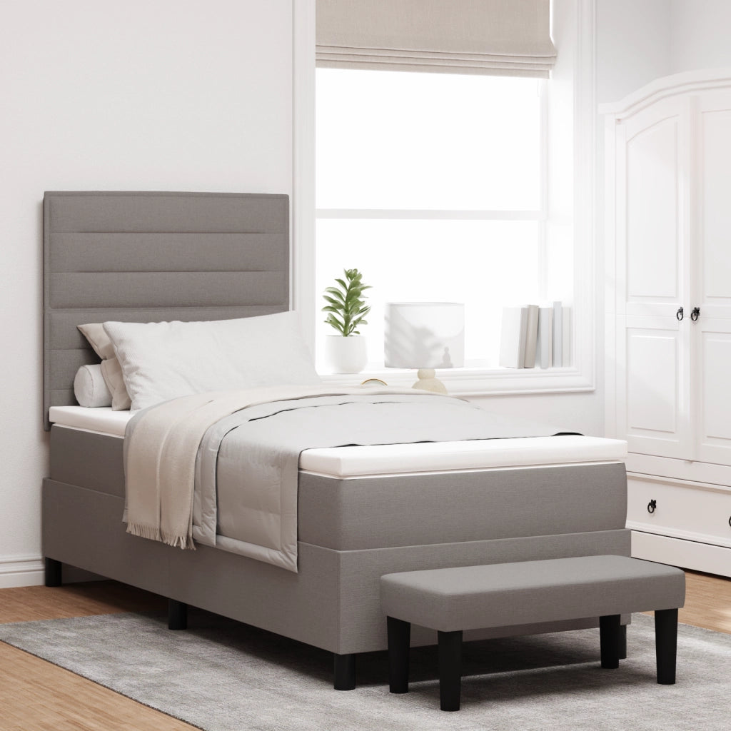 Letto Box Spring con Materasso e Panchina Taupe 100x200 cm in Tessuto
