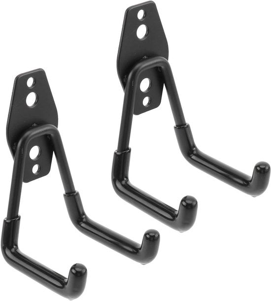 Haken per magazzino per garage, doppia impugnatura, spalla attrezzi, forti impugnature, chiodo per attrezzi, magazzino garage per l'organizzazione di scale, grandi componenti, biciclette (nero, 11x7x1cm)