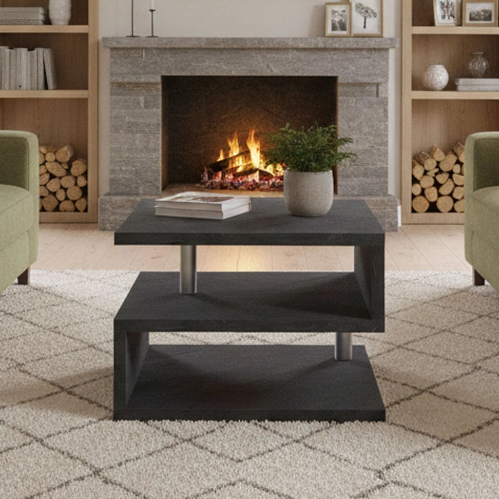 Chanthu, Tavolino da Salotto Multi-piano Made in Italy, 55x55x41h cm Grigio Ardesia
