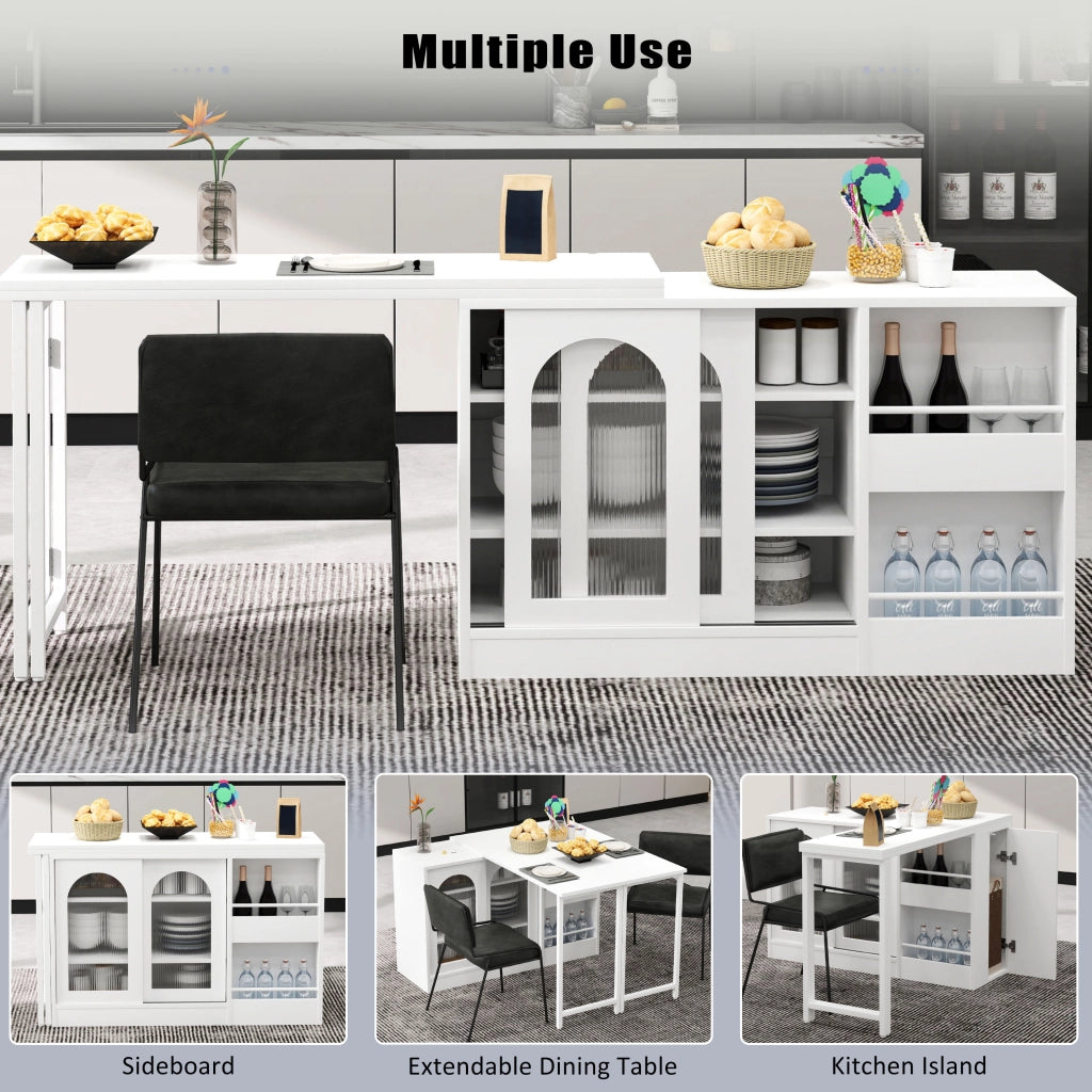 Tavolo bar da cucina con 1 anta; 2 ripiani regolabili e piani ribaltabili girevoli; in MDF; 121.5x40x76.7 cm; Bianco