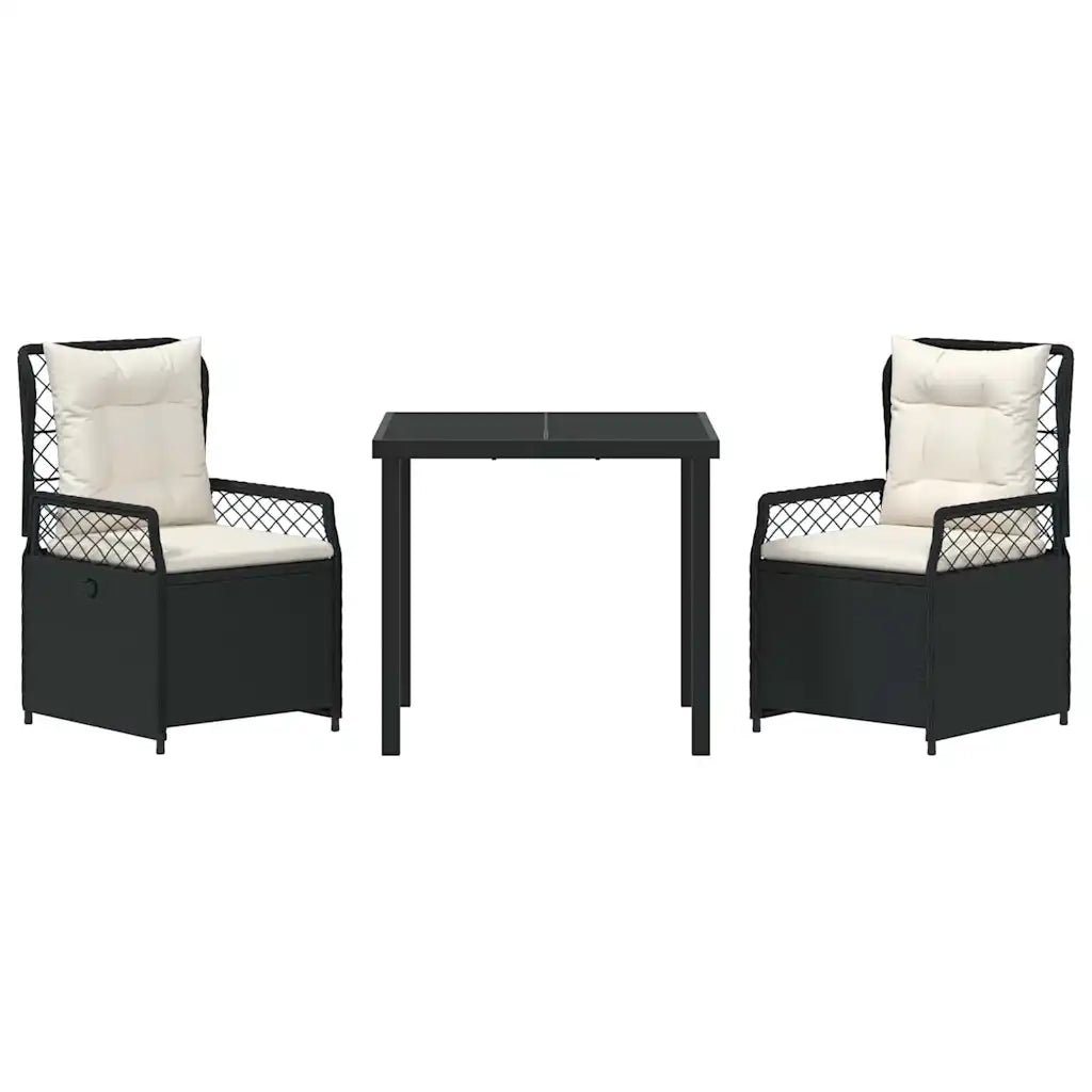 Set da Pranzo per Giardino 3 pcs Nero polyrattan 3380981