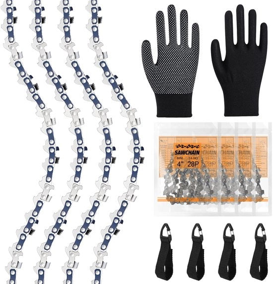 Mini zaag a catena con 4 catene - Compatibile con GTA 26 - 4 pollici (10 cm) - 1/4 pollice LP - 1,1 mm di diametro - 28 cambi velocità - catena da taglio
