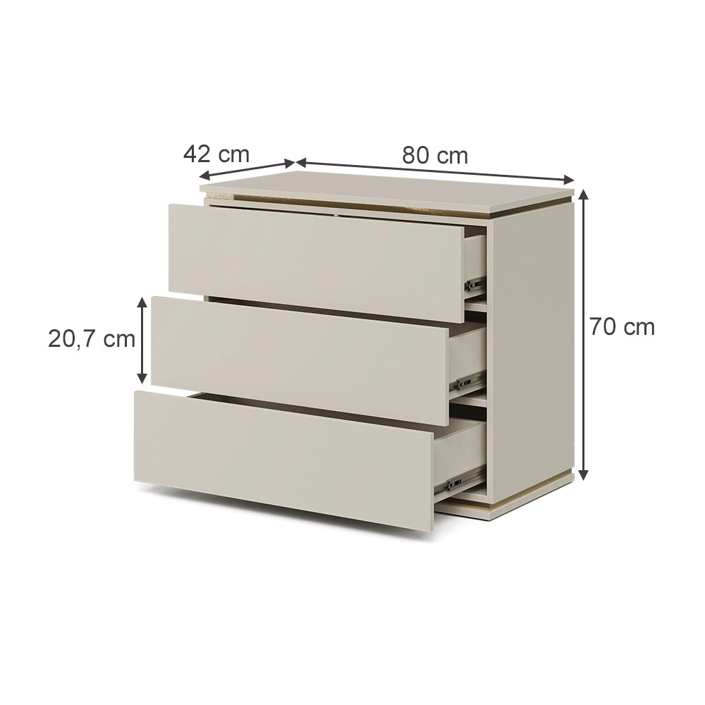 Vicco Cassettiera per camera da letto Oro 80 x 70 cm con 3 cassetti