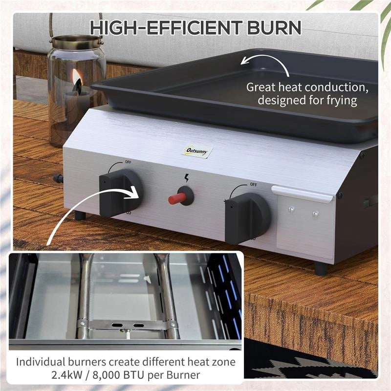 PIASTRA BARBECUE A GAS CON 2 BRUCIATORI, PIANO ANTIADERENTE E POTENZA 4.8KW, ARGENTO