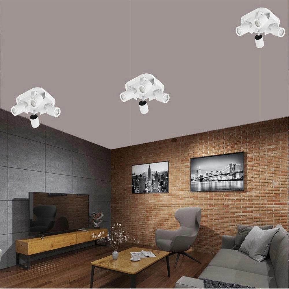 Trade Shop - Plafoniera 4 Diffusori Orientabile Soffitto Parete Lampada Gu10 Bianco Nero Th8805 - Bianco