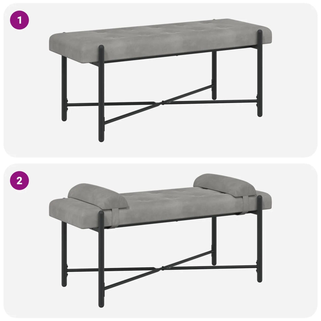 Panchina con bottoni e cuscini Grigio Chiaro 110 x 40 x 46 cm 42038385