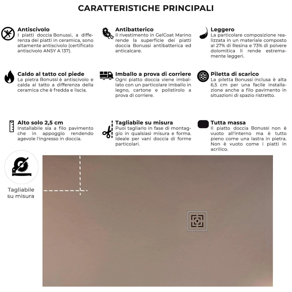 Piatto Doccia in Pietra 80x170 cm Bonussi Canton Moka