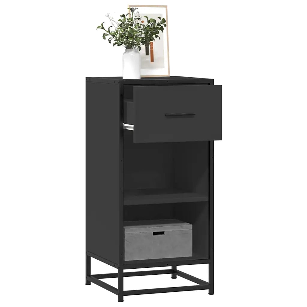 Credenza-Buffet-Armadio da cucina Rovere Nera 35,5x35x76 cm in Truciolato e Metallo 493257