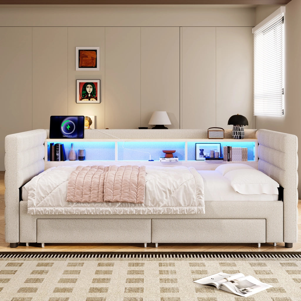 Tagesbett multifunzione velluto beige 90x190 cm