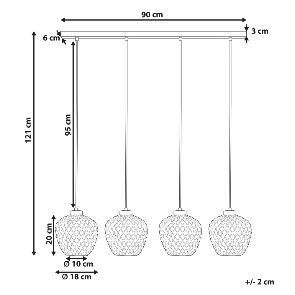 Lampada a sospensione con paralumi in vetro grigio fumé, struttura in ferro, 4 luci, design moderno, accessorio per la casa adatto al soggiorno.